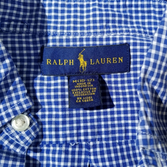 Polo Ralph Lauren Blue Gingham Button Down Shirt Size 10/12 - Picture 6 of 10